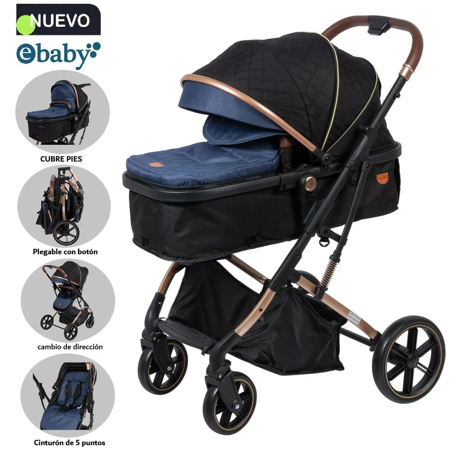 Coche Cuna Moisés de Lujo SATURNO EB126-1 Azul